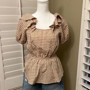 ANDREE BY UNIT Brown Gingham Ruffle Blouse
